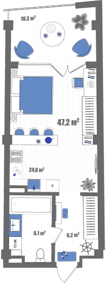 Апартаменты Студия 47.2 кв. м