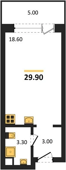 Апартаменты Студия 29.9 кв. м