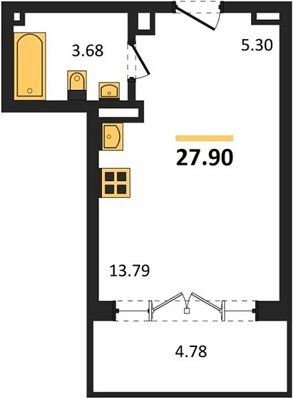 Квартира 1-комн. 27.9 кв. м