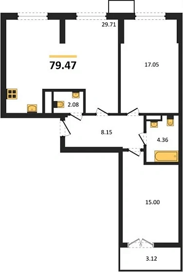 Квартира 2-комн. 79.47 кв. м