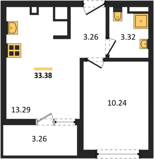 Квартира 1-комн. 33.38 кв. м