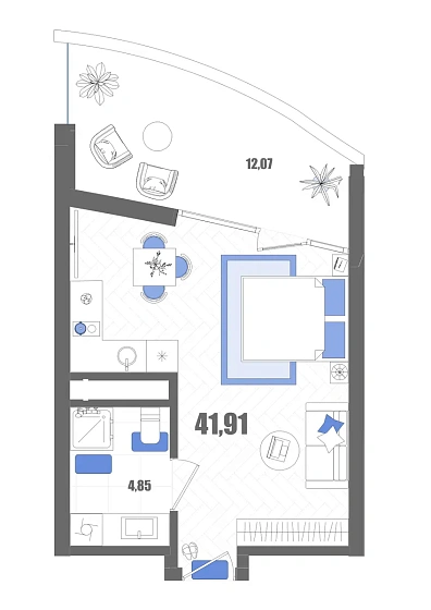 Апартаменты Студия 41.91 кв. м