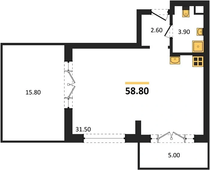 Апартаменты Студия 58.8 кв. м