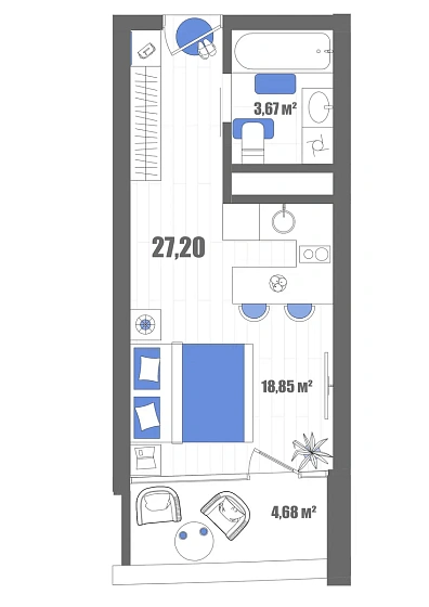 Апартаменты Студия 27.2 кв. м