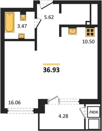 Квартира Студия 36.93 кв. м