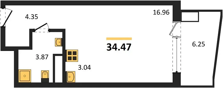 Апартаменты 1-комн. 34.47 кв. м