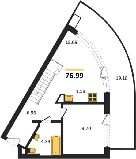 Апартаменты 2-комн. 76.99 кв. м