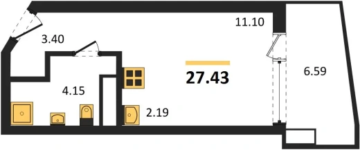 Апартаменты 1-комн. 27.43 кв. м