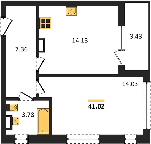 Квартира 1-комн. 41.02 кв. м