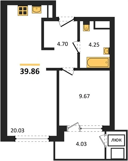 Квартира 1-комн. 39.86 кв. м