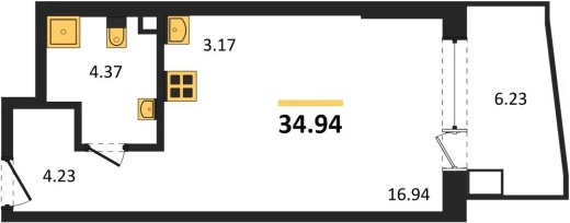 Апартаменты 1-комн. 34.94 кв. м