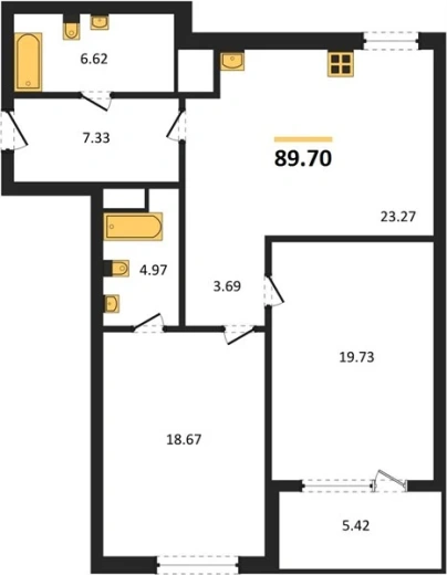 Квартира 2-комн. 89.7 кв. м