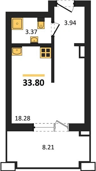 Апартаменты Студия 33.8 кв. м