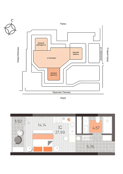 Квартира Студия 27.99 кв. м