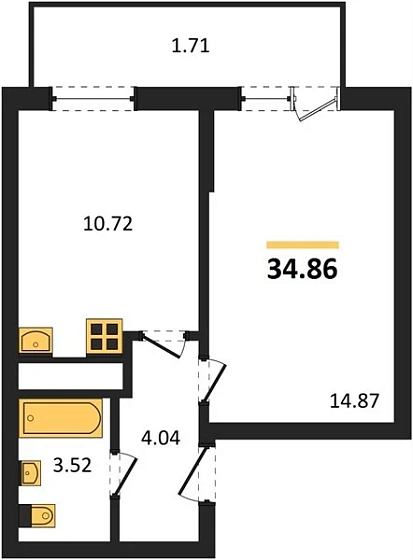 Квартира 1-комн. 34.86 кв. м