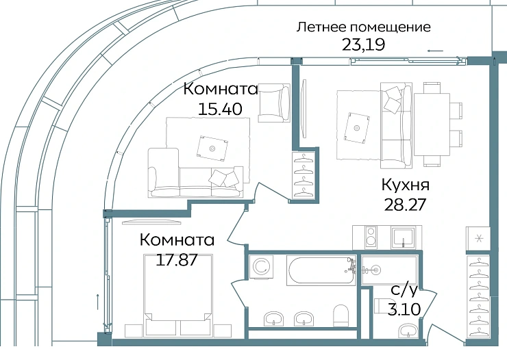 Апартаменты 3-комн. 87.83 кв. м