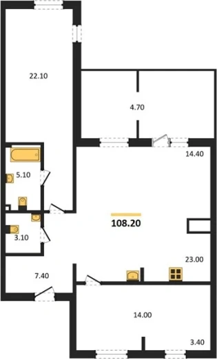 Квартира 2-комн. 108.2 кв. м