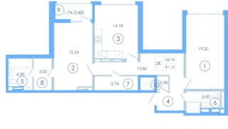 Квартира 2-комн. 80.2 кв. м
