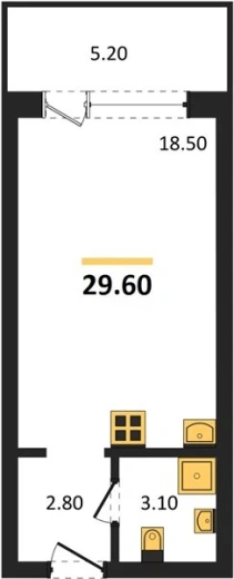 Апартаменты Студия 29.6 кв. м