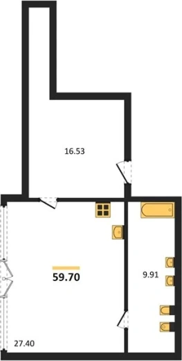 Апартаменты 1-комн. 59.7 кв. м