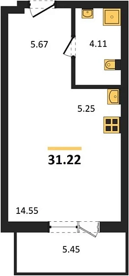 Квартира Студия 31.22 кв. м