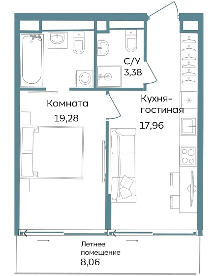 Объект недвижимости 48.68 кв. м