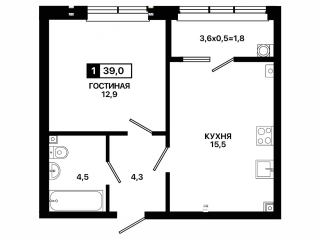 Квартира 1-комн. 39 кв. м