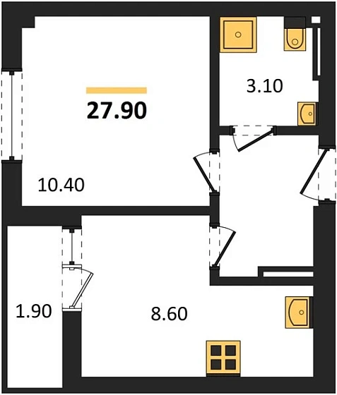 Квартира 1-комн. 27.9 кв. м