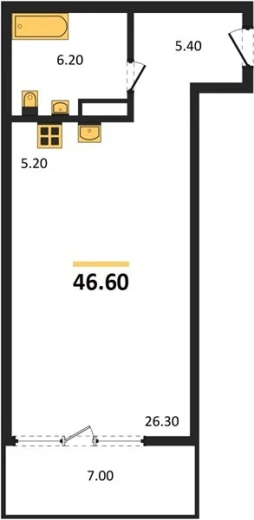 Квартира Студия 46.9 кв. м