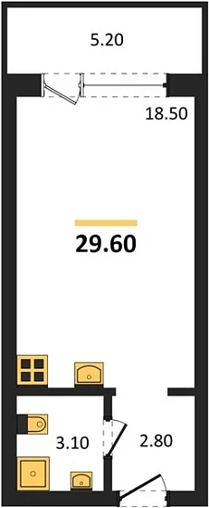 Апартаменты Студия 29.6 кв. м