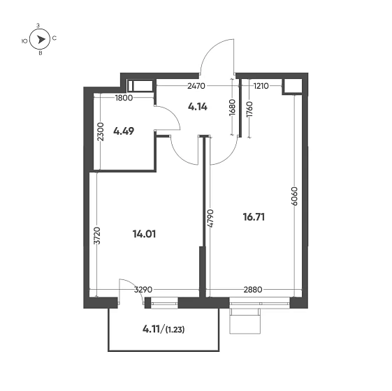Квартира 1-комн. 40.48 кв. м