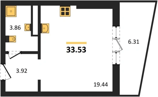 Апартаменты Студия 33.53 кв. м