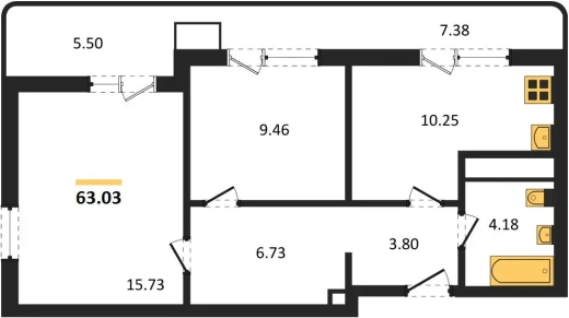 Квартира 2-комн. 63.03 кв. м