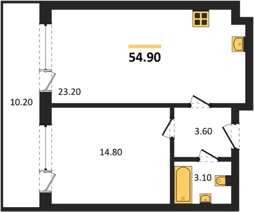 Апартаменты 1-комн. 54.9 кв. м