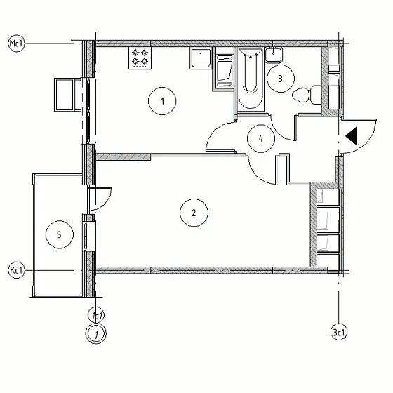 Квартира 1-комн. 36.19 кв. м
