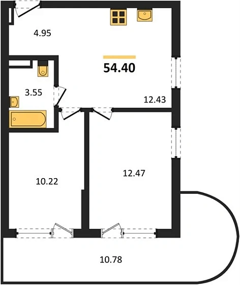 Апартаменты 2-комн. 54.4 кв. м