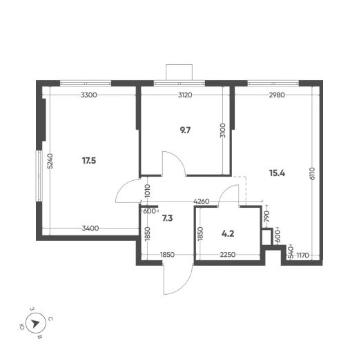 Квартира 2-комн. 54.1 кв. м