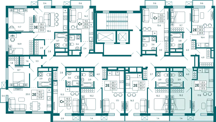 Квартира 1-комн. 37.3 кв.м