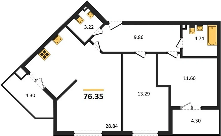 Квартира 2-комн. 71.9 кв. м