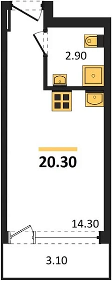 Апартаменты Студия 20.3 кв. м