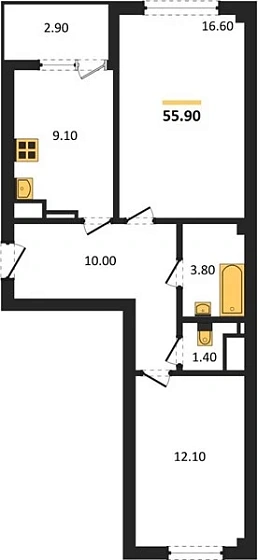 Квартира 2-комн. 55.9 кв. м
