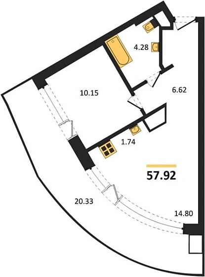 Апартаменты 1-комн. 57.92 кв. м
