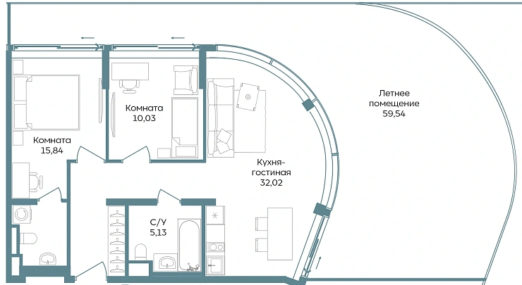 Апартаменты 2-комн. 122.56 кв. м