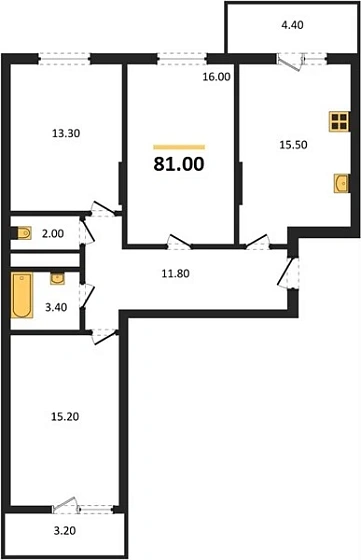 Квартира 3-комн. 81 кв. м