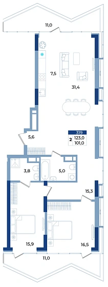 Апартаменты 2-комн. 123 кв.м