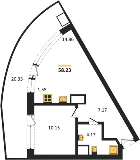 Апартаменты 1-комн. 58.23 кв. м
