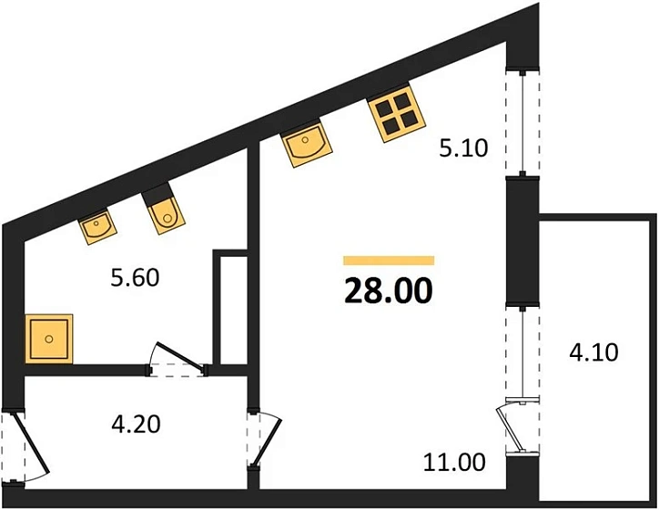 Квартира Студия 28 кв. м