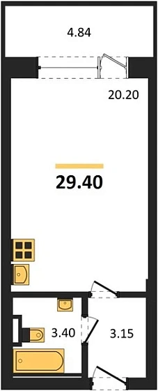 Квартира Студия 29.4 кв. м