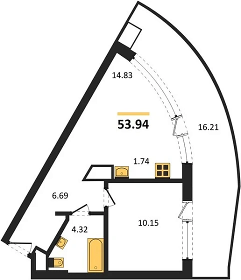 Апартаменты 1-комн. 53.94 кв. м