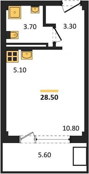 Апартаменты Студия 28.5 кв. м